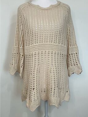 Requirements Tan Crochet Bell Sleeves Sweater Medium Cotton Boho Cowgirl